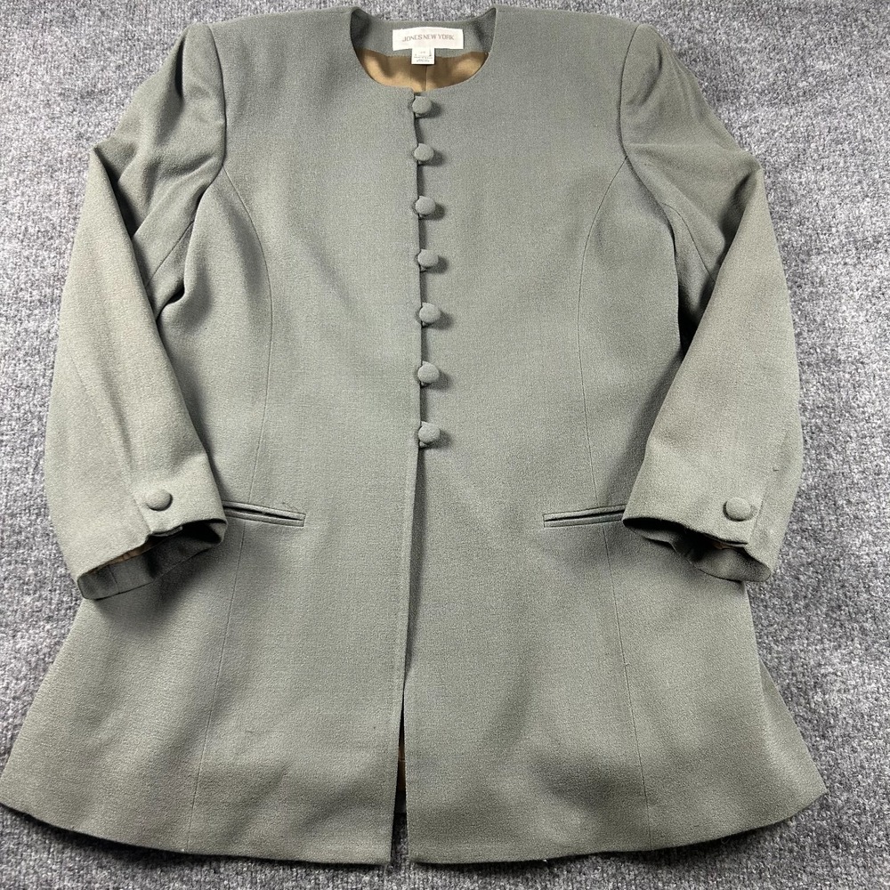 Vintage Jones New York Worsted Wool Blazer Jacket 14 Sage Green Collarless 90s